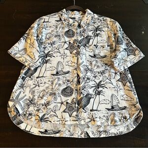 Casual Short-Sleeve Tropical Print Shirt - White/Black